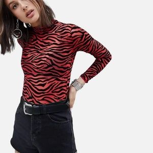 Zara Sheer Mesh Animal Zebra Print Long sleeve shirt!
